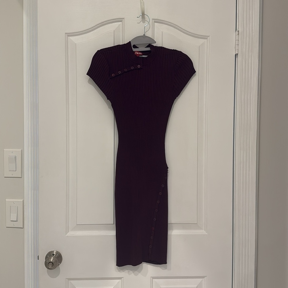 Staud Burgundy Ribbed Knit Dress